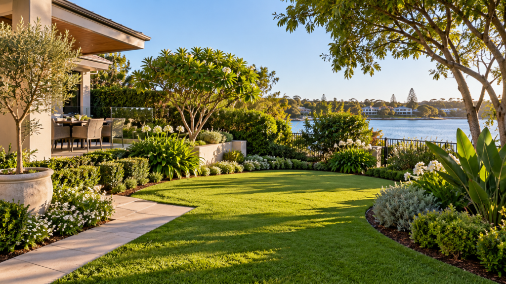 Established landscaped garden and lawn for gardening services in Como Perth