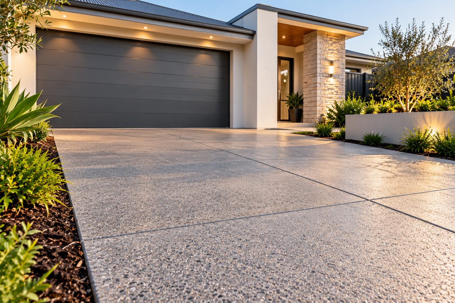 Concrete driveway paving at a modern Malaga property
