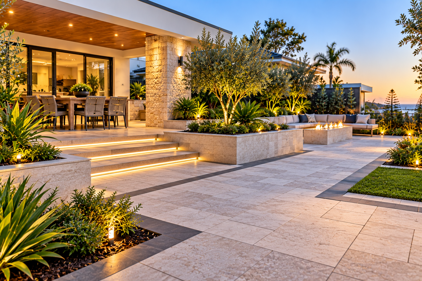 Paving and hardscaping for a coastal Cottesloe garden and outdoor entertaining area