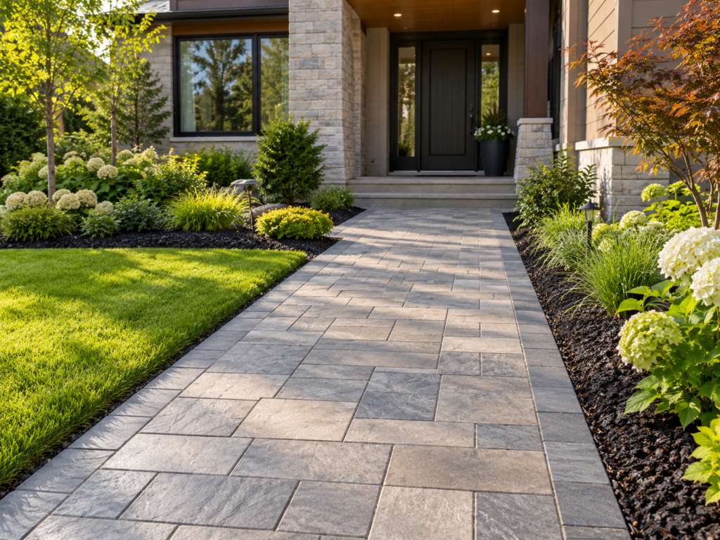 Paved garden walkway leading to an Attadale home entrance