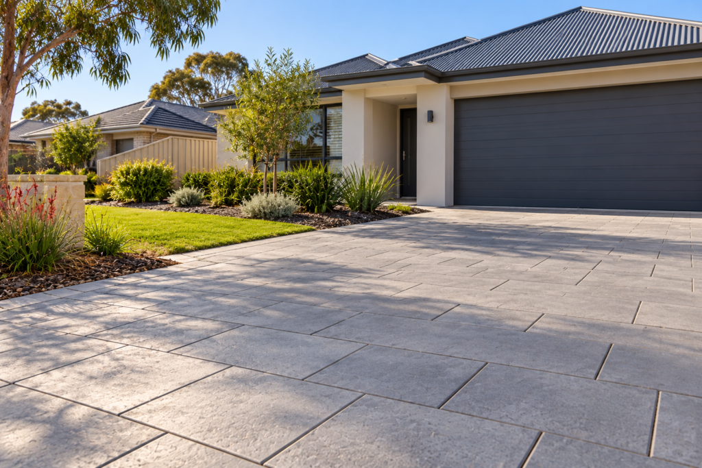 Concrete paved driveway at a modern Butler home in Perth